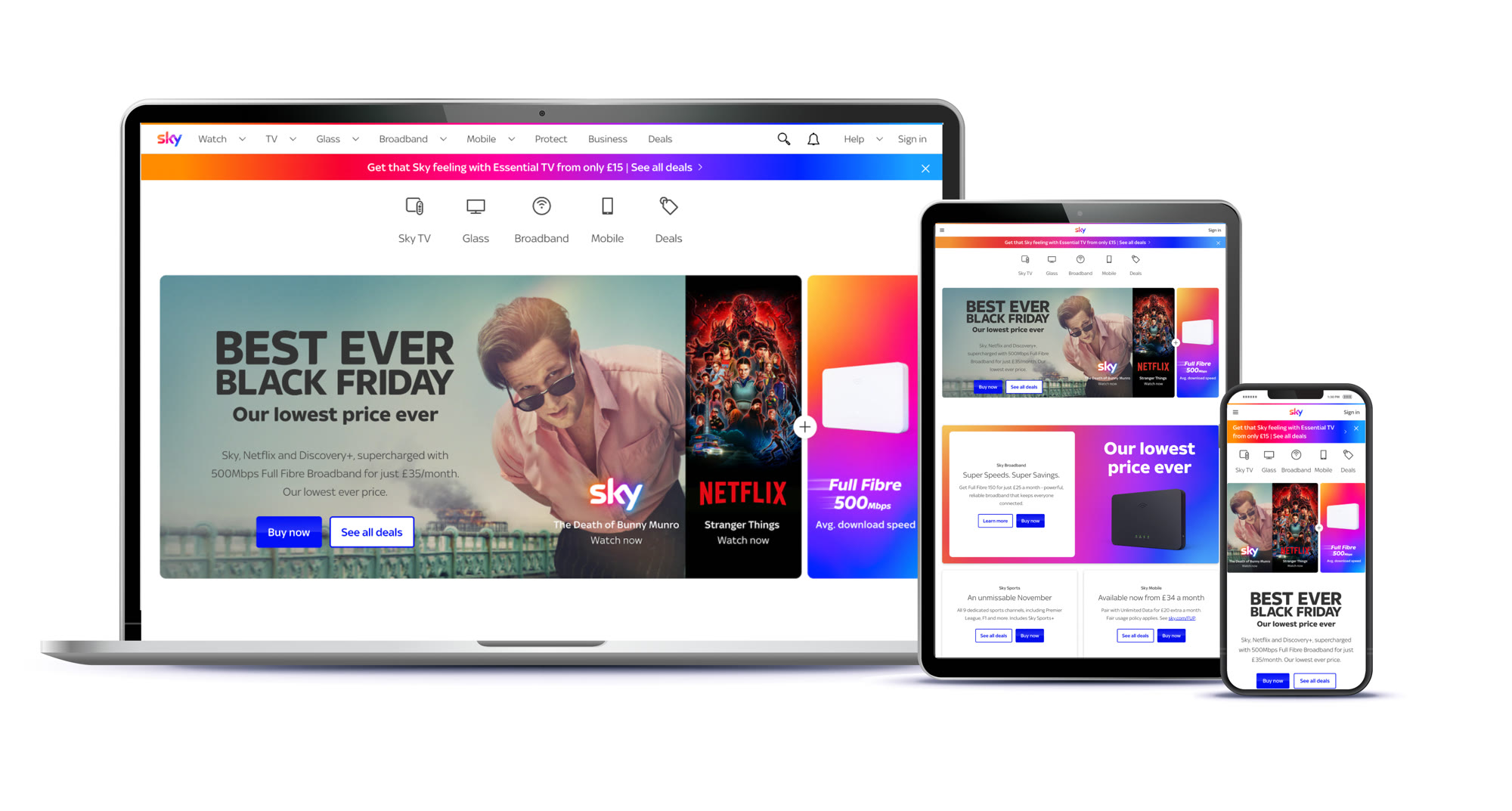 The same Black Friday campaign on laptop, tablet and phone