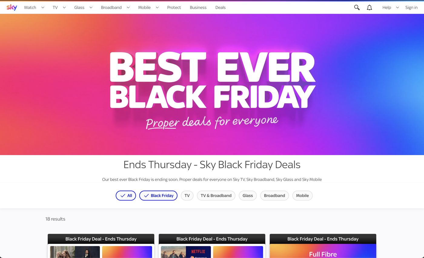 Sky Broadband discovery page hero, Black Friday