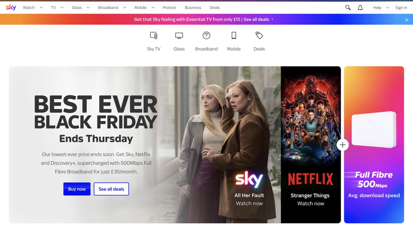 Prospect home page hero with a Black Friday offer